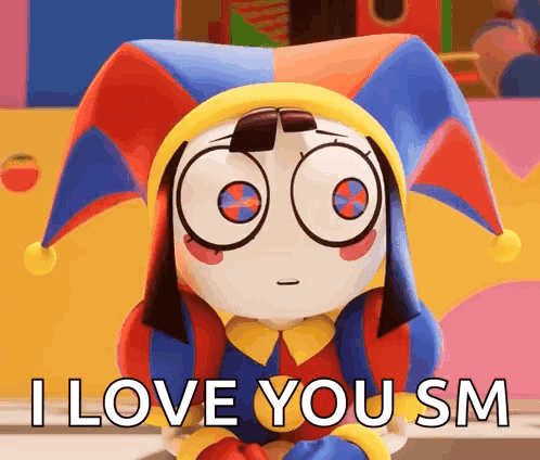Cartoon Character in Jester Hat Saying I Love You Sm