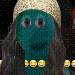 Cartoon Character in Leopard Print Hat Surrounded by Laughing Emojis