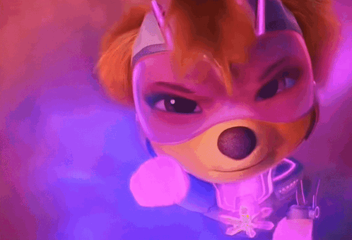 Cartoon Character In Mask And Goggles With Purple Background GIF