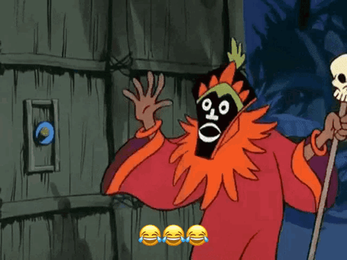 Cartoon Character In Mask Holding Cane GIF