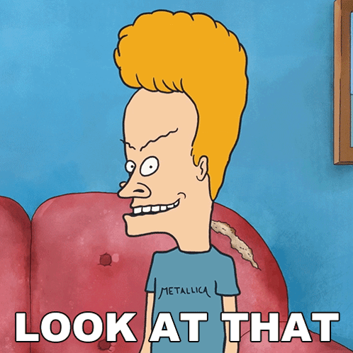 Cartoon Character in Metallica Shirt Sitting on Red Couch
