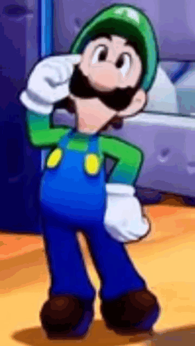 Cartoon Character In Overalls And Green Hat Standing On Table GIF