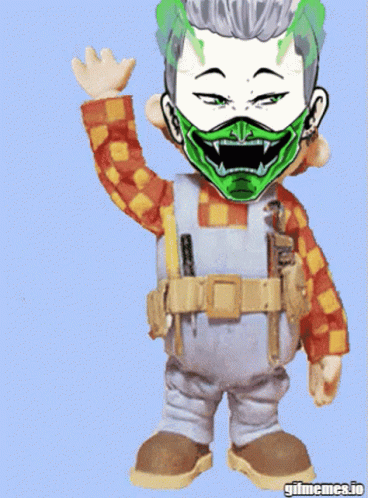 Cartoon Character in Overalls and Green Mask
