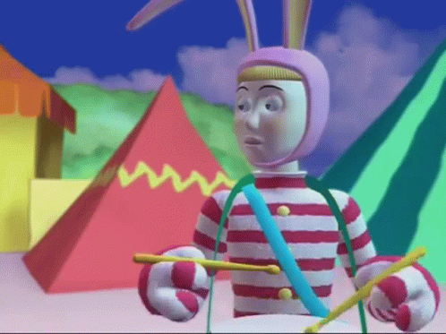 Cartoon Character in Pink and White Stripes Holding Drum Stick