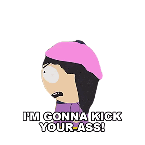 Cartoon Character in Pink Hat Saying Gonna Kick Your Ass