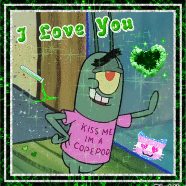 Cartoon Character in Pink Kiss Me Im a Copepod Shirt