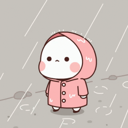 Cartoon Character in Pink Raincoat With W