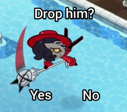 Cartoon Character in Pool Drop Him Yes No