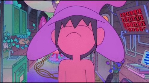 Cartoon Character in Purple Grid Hat