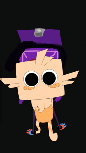 Cartoon Character in Purple Hat and Box