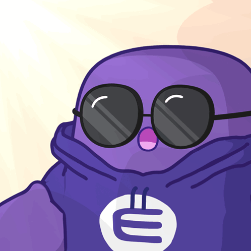 Cartoon Character in Purple Hoodie and Sunglasses