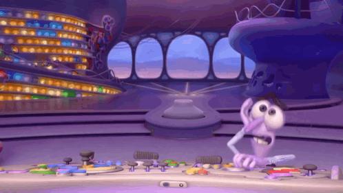 Cartoon Character in Purple Room