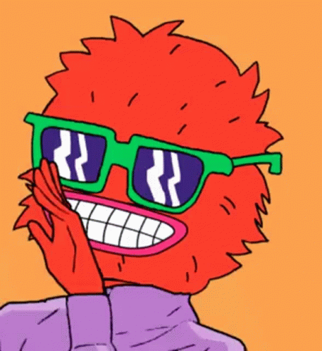 Cartoon Character in Purple Shirt and Sunglasses