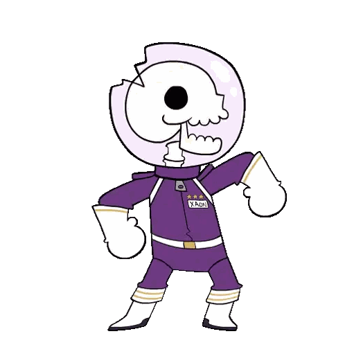 Cartoon Character in Purple Space Suit with Skull