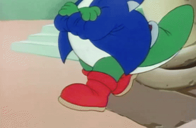 Cartoon Character In Red Boots And Blue Jacket GIF