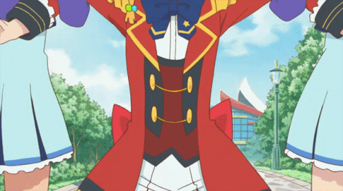 Cartoon Character In Red Coat With Blue Bow GIF