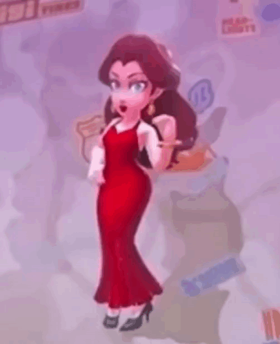 Cartoon Character In Red Dress In Front Of Map GIF