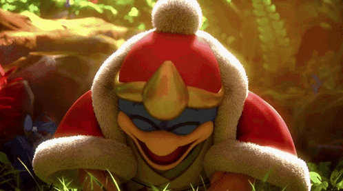 Cartoon Character in Red Hat and Goggles Sitting in Grass