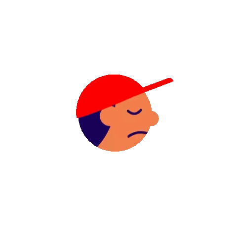 Cartoon Character in Red Hat with Eyes Closed