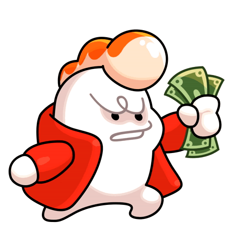 Cartoon Character in Red Jacket Holding Money