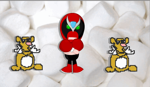 Cartoon Character in Red Mask With Marshmallows