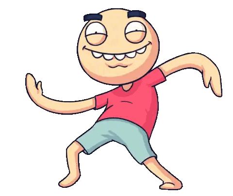 Cartoon Character in Red Shirt and Blue Shorts Dancing