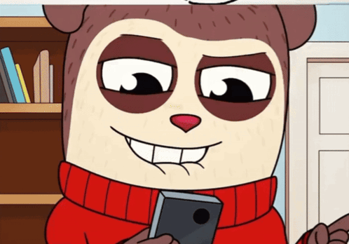 Cartoon Character in Red Sweater Holding Cellphone