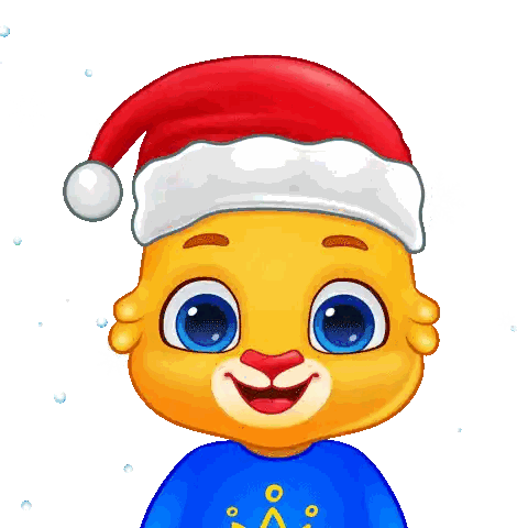 Cartoon Character in Santa Hat and Blue Shirt