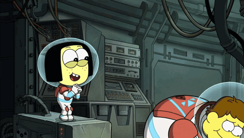Cartoon Character in Space Suit Talking to Another