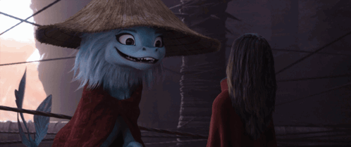 Cartoon Character in Straw Hat Talking to Girl