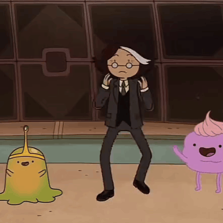 Cartoon Character in Suit and Tie Dancing Saying Yippie