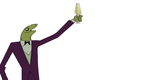 Cartoon Character in Suit Holding Glass
