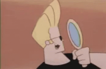 Cartoon Character in Sunglasses Holding Mirror