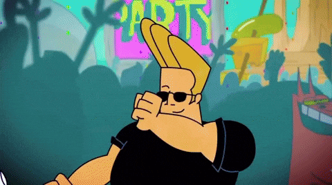 Cartoon Character in Sunglasses in Front of Party Sign