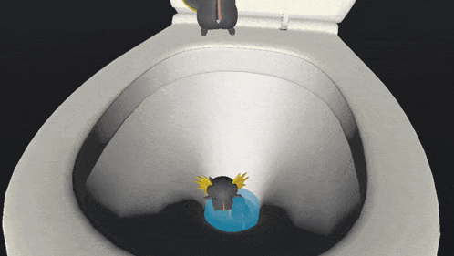 Cartoon Character in Toilet Bowl