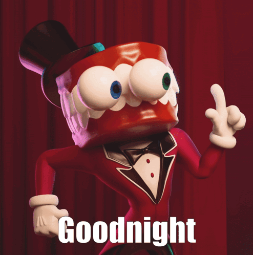 Cartoon Character in Top Hat and Bow Tie Saying Goodnight