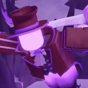 Cartoon Character in Top Hat and Purple Cape Holding Sword