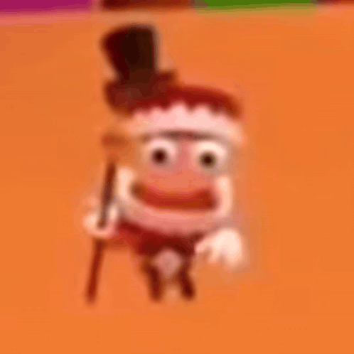 Cartoon Character in Top Hat Holding Cane