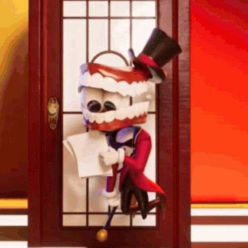 Cartoon Character in Top Hat Holding Paper
