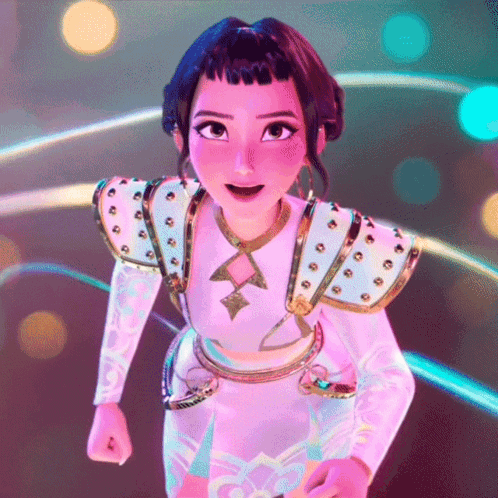 Cartoon Character in White Dress with Gold Studs