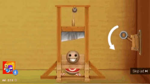 Cartoon Character in Wooden Guillotine Saying Loser