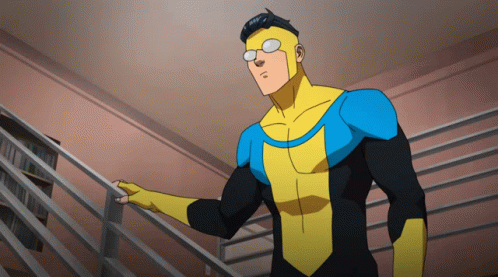 Cartoon Character in Yellow and Blue Superhero Suit