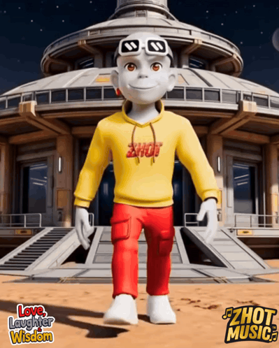 Cartoon Character in Yellow Hoodie With Hot