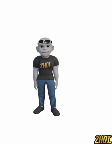 Cartoon Character in Zhot Shirt and Goggles