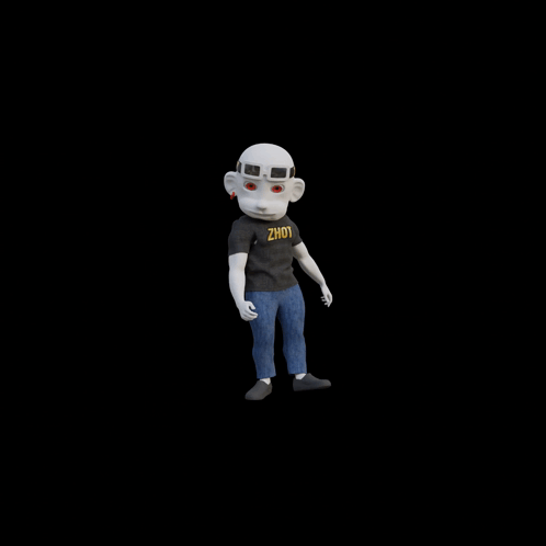 Cartoon Character in Zhou Shirt and Jeans
