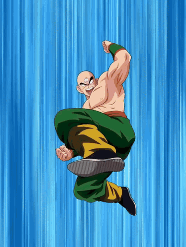 Cartoon Character Jumping in Air With Blue Background