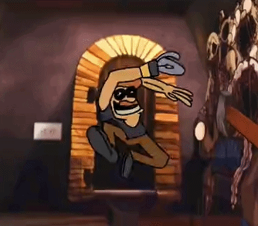 Cartoon Character Jumping With Knife