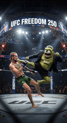 Cartoon Character Kicking Fighter UFC Freedom 250