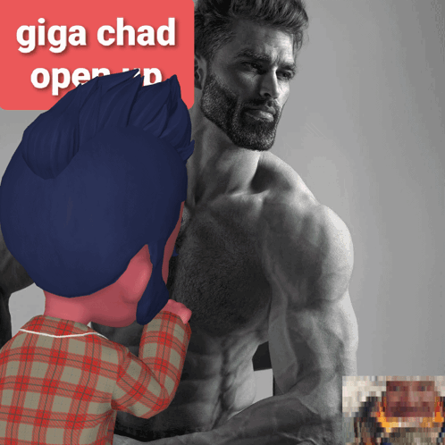 Cartoon Character Kissing Shirtless Man Giga Chad