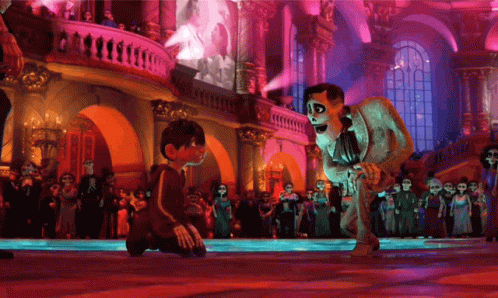 Cartoon Character Kneeling Before Dead Crowd GIF